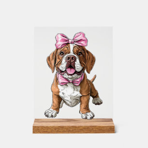 Maman Chien Mastiff à Ruban Coquette Fille Rose