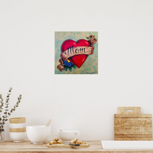 "Maman" Coeurs Tatouage Style Art Poster Imprimer (Cuisine)