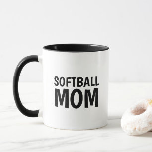 Maman de softball, mug café bicolore noir blanc
