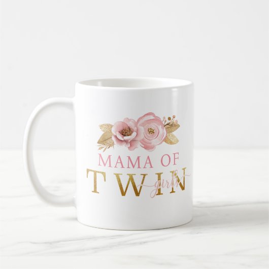 Maman de Twin Girls Floral Coffee Mug (Gauche)
