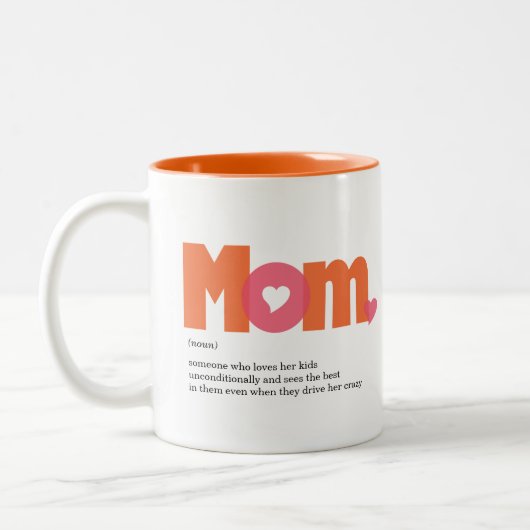 Maman Définition Mug à café à deux tons orange/ros (Gauche)