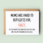 Maman difficile d'acheter pour Funny Maman Carte d<br><div class="desc">C'est une drôle Sarcastique carte d'anniversaire pour maman. Cette carte comporte un nom et un texte personnalisables à l'avant et à l'arrière. Écrivez votre message personnel et votre nom sur le côté arrière. Cliquez sur le bouton Personnaliser pour ajouter votre message. meilleure carte d'anniversaire drôle pour maman.</div>