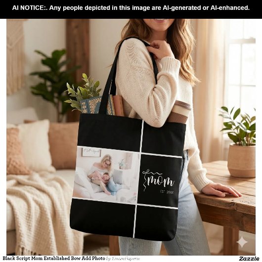 Maman écriture noire Sac à main établi Ajouter une