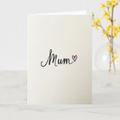 Maman Élégante Carte à cœur Script (Fleur jaune)