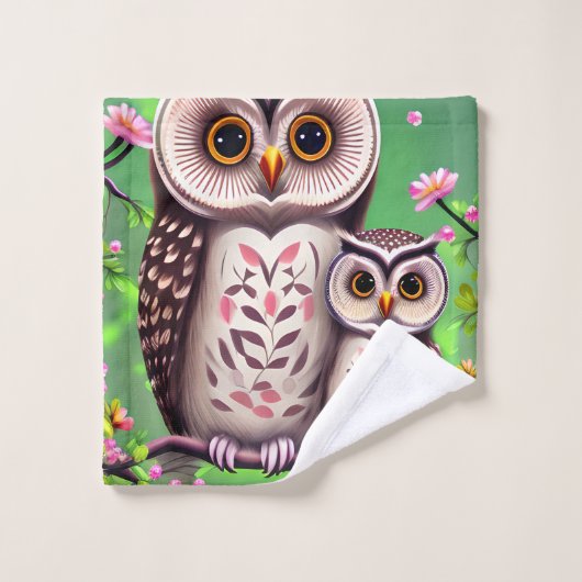Maman et Baby Owl (Gant de toilette)
