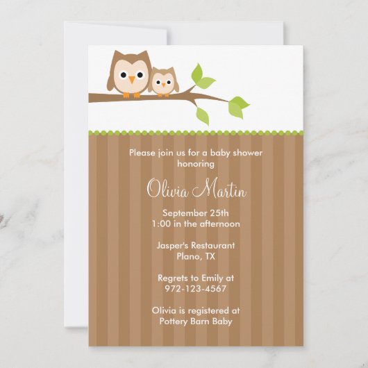 Maman et Baby Owl Baby Shower Invitations (Devant)