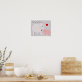Maman et bébé éléphant sur une affiche rose et vio (Cuisine)