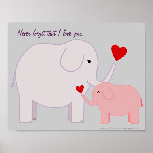 Maman et bébé éléphant sur une affiche rose et vio (Devant)