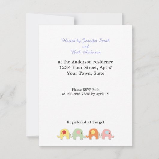 Maman et bébé garçon Eléphant Douche Invitation (Dos)