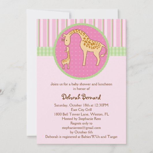 Maman et bébé Girafe Baby Girl Shower Invitation (Devant)