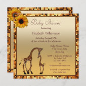 Maman et bébé girafe doré faire-part de naissance  (Devant / Derrière)