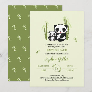 Maman et bébé Panda Ours Baby shower Invitation
