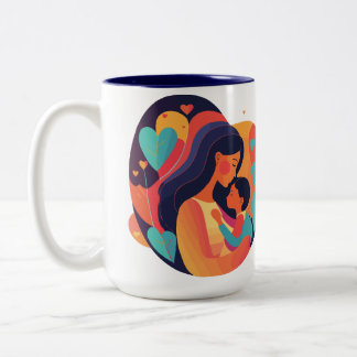 Maman et enfant avec les coeurs, Mug de style mode
