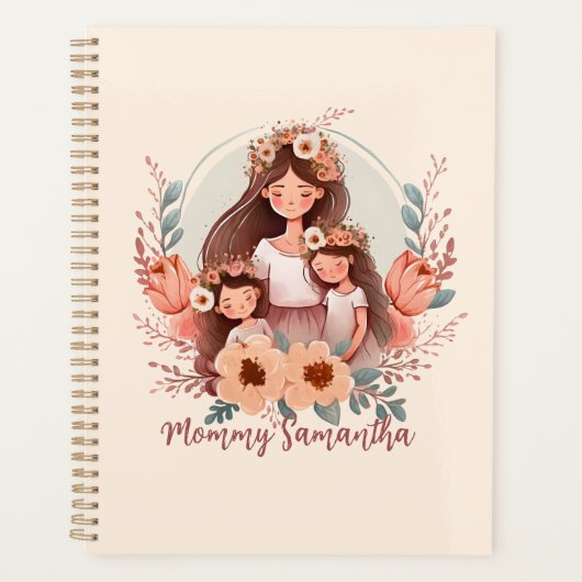 Maman et filles avec Arrière - plan de fleurs (Devant)