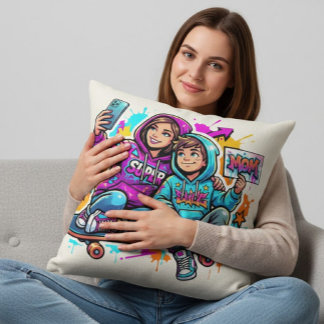 Maman et fils skateurs : Coussin d'art graffiti vi