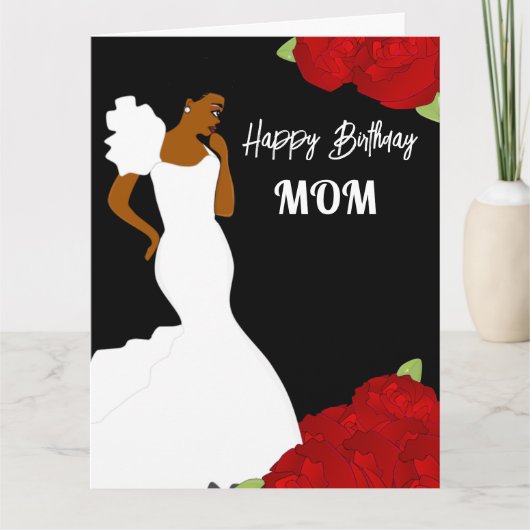 Maman Glam Red Roses Carte d'Anniversaire Africain (Devant)