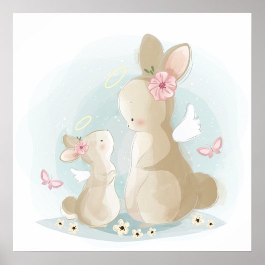 Maman lapin avec une affiche pour bébé (Devant)