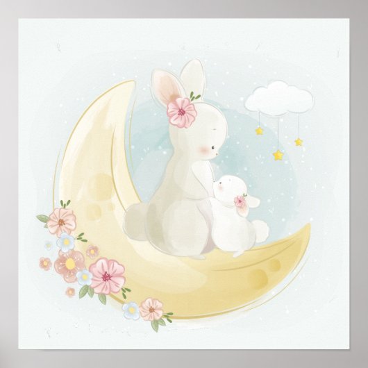 Maman lapin avec une affiche pour bébé (Devant)