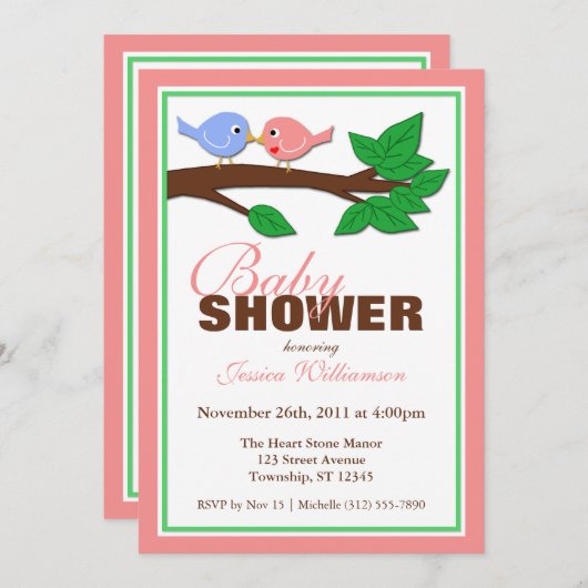 Maman & Papa Birds - Invitations de douches pour b (Devant / Derrière)