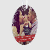 Maman Papa Premier Noël Flocs de neige Photo Rouge (devant)