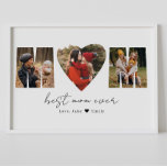 Maman Photo Collage Heart Photo Poster de la fête<br><div class="desc">Il s'agit d'un collage photo qui épelle le mot MOM (avec un coeur) avec un message personnalisé. C'est le cadeau parfait pour maman pour le jour de la mère,  son anniversaire ou Noël.</div>
