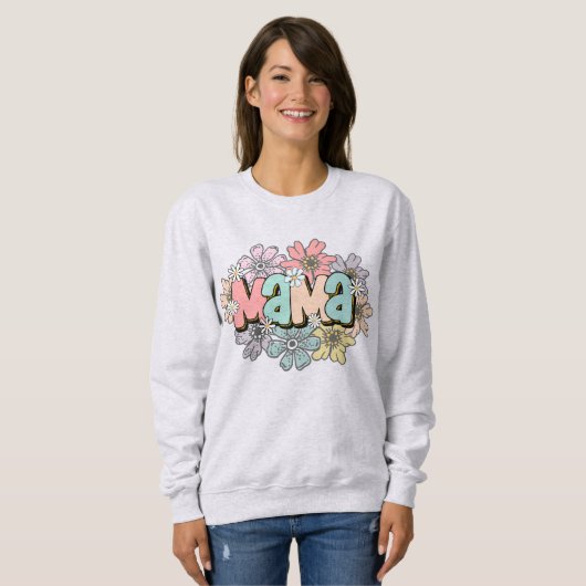 Maman Pullover Retro Mama Floral Sweatshirt (Devant entier)