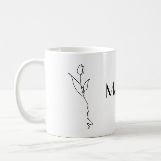 Maman | Script chic minimal et Mug de fleurs (Gauche)