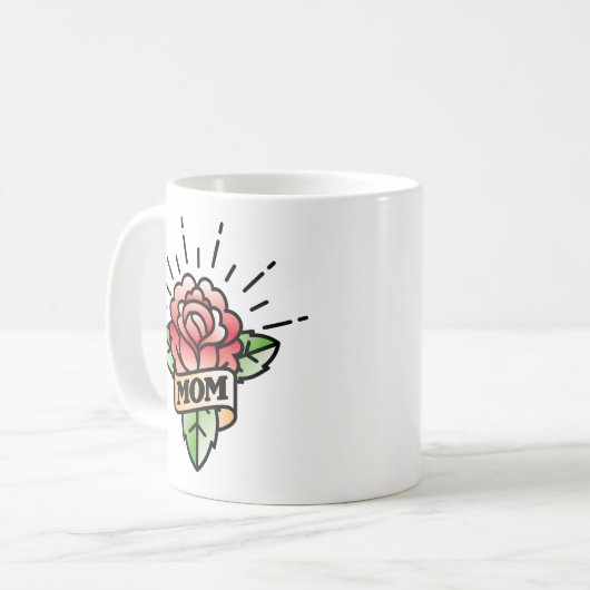 Maman Tattoo Style Rose café Mug (Devant gauche)