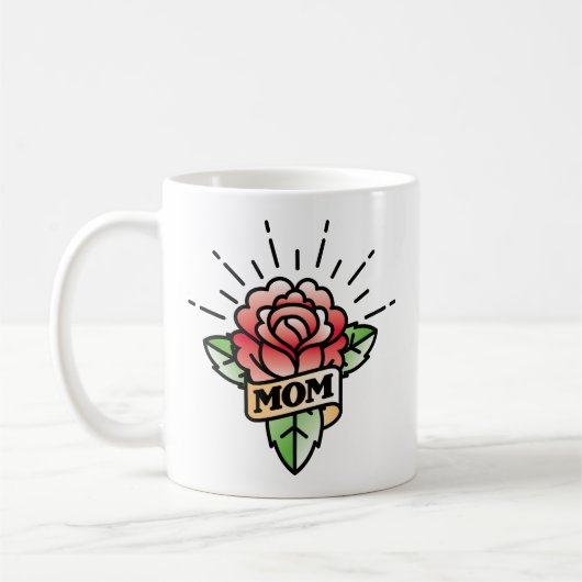 Maman Tattoo Style Rose café Mug (Gauche)