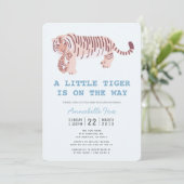 Maman Tiger Carry Cub Baby shower bleu Invitation (Debout devant)