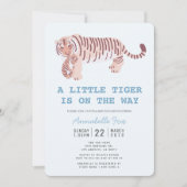 Maman Tiger Carry Cub Baby shower bleu Invitation (Devant)
