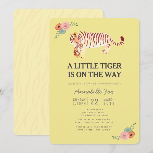 Maman Tiger Carry Cub Baby shower jaune Invitation (Devant / Derrière)