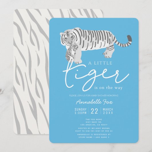 Maman Tiger & Cub Baby shower Bleu Invitation (Devant / Derrière)