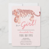 Maman Tiger & Cub Rose Girl Baby shower Invitation (Devant)