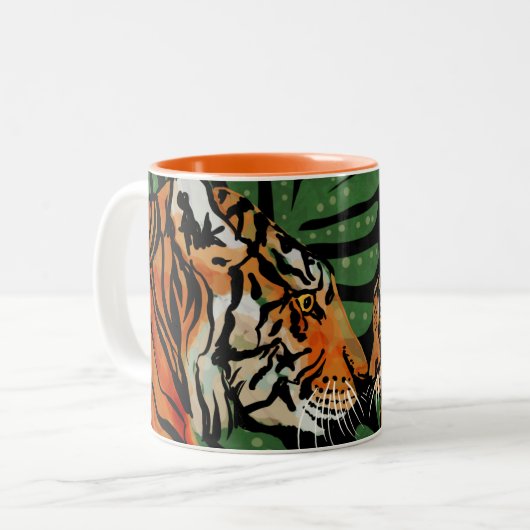 Maman tigre et petit tasse à café à deux tons (Devant gauche)