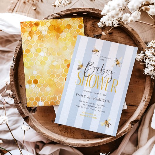 Maman to Bee Honey Baby shower bleu Invitation