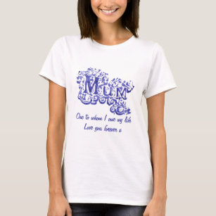 Maman "Un à qui" t-shirt décoratif blanc et bleu