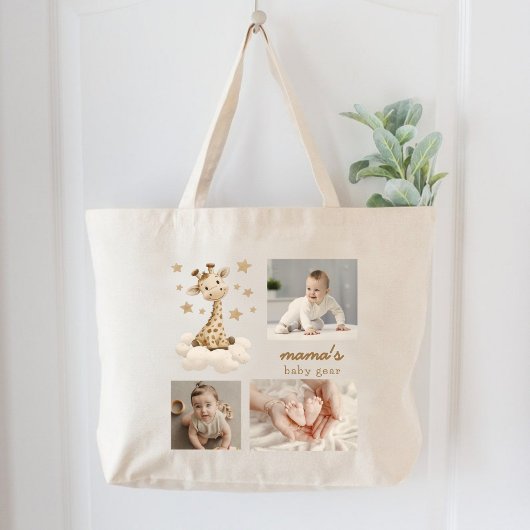 Mama's Baby Gear Photo Collage Schattigee Giraffe Grote Tote Bag