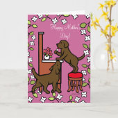 Mama's Chocolate Lab Puppy Duo Kaart (Gele Bloem)