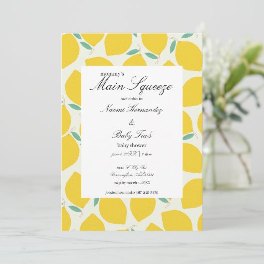 Mama's Main Squeeze Citrus Baby shower Save The Date (Staand voorkant)
