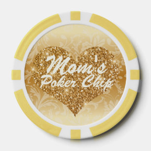 Mama's Poker Chip Goud Faux Glitter Hart Bloemen
