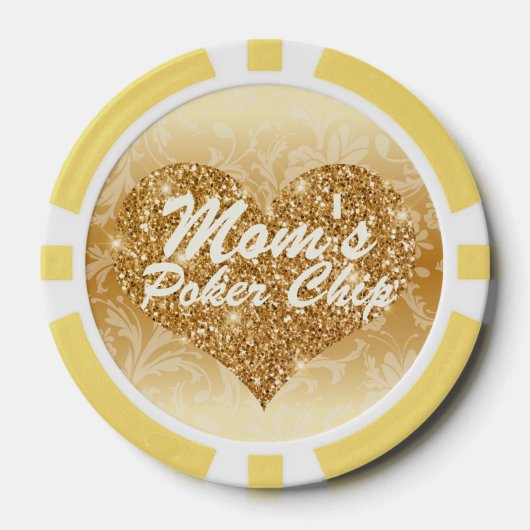 Mama's Poker Chip Goud Faux Glitter Hart Bloemen (Voorkant)