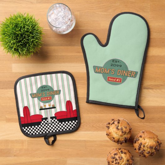 Mama's Retro Diner Ovenwant & Pannenlap Set (Top down)