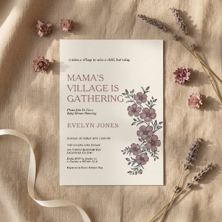 Mama's Village Baby Shower Uitnodiging - Mauve Blo