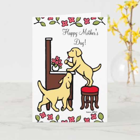 Mama's Yellow Lab Puppy Duo Kaart (Gele Bloem)