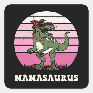 Mamasaurus Grappige Dinosaurus op Roze Kleuren Zon Vierkante Sticker