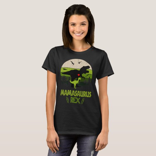 Mamasaurus Rex Dinosaur mama en Kinder Retro  T-shirt (Voorkant volledig)