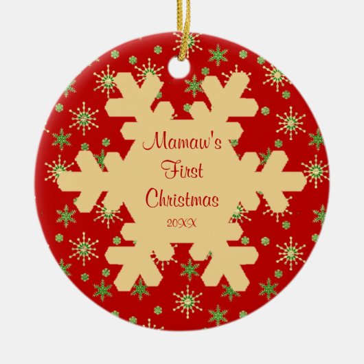 Mamaw's eerste kerstboomschildertje keramisch ornament (Voorkant)