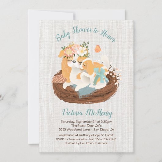 Mamma chien et bébé chiot invitations de douche bé (Devant)