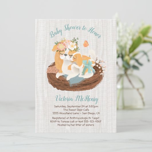 Mamma chien et bébé chiot invitations de douche bé (Debout devant)